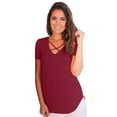 thumbnail image 2 of Purcoar Womens Sexy Criss Cross Front V-Neck Short Sleeve T-Shirt Tunic Tops, 2 of 9
