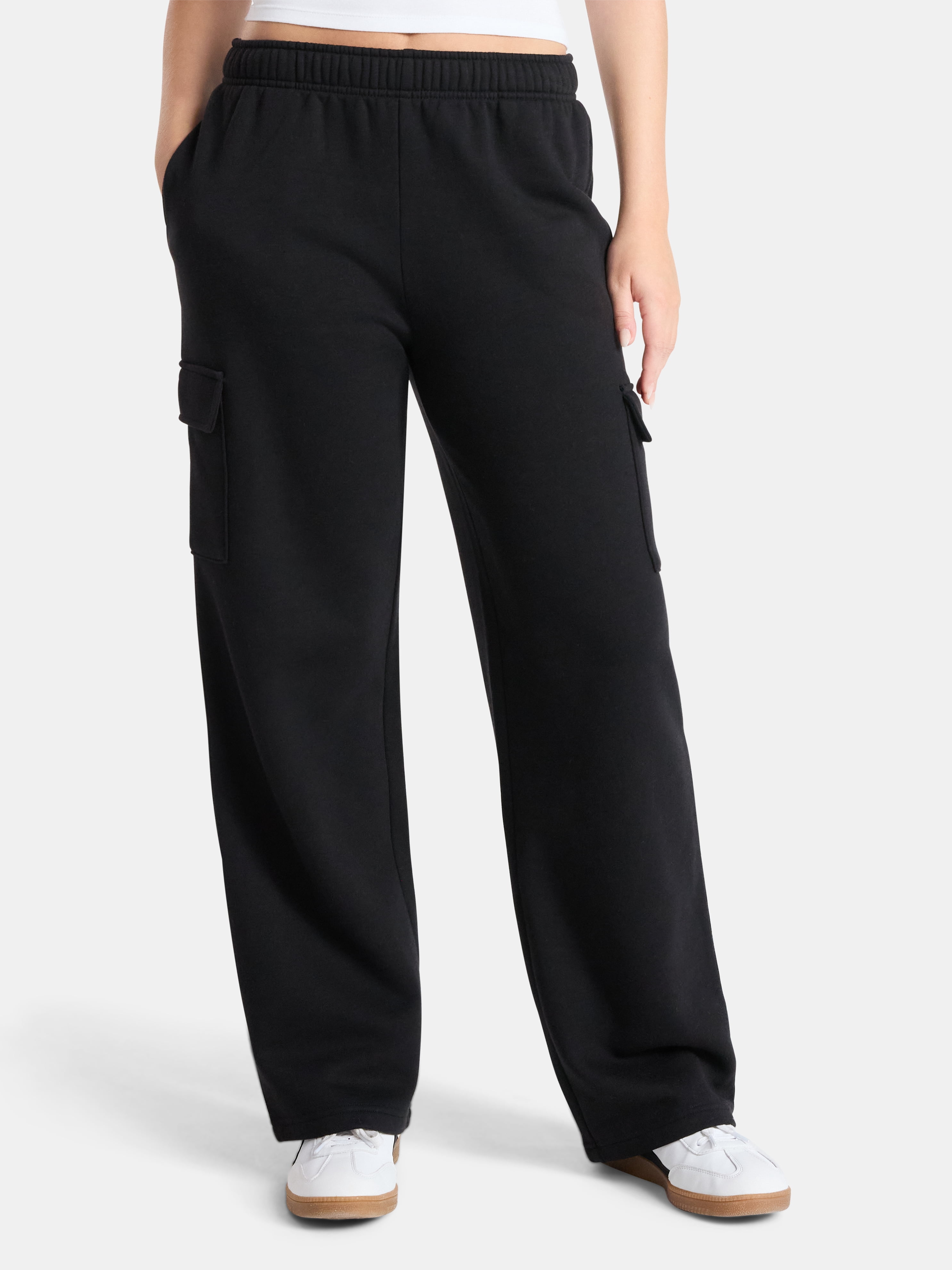 No Boundaries Fleece Cargo Wide-Leg Pants, 30'' Inseam, Women's XXS-XXL