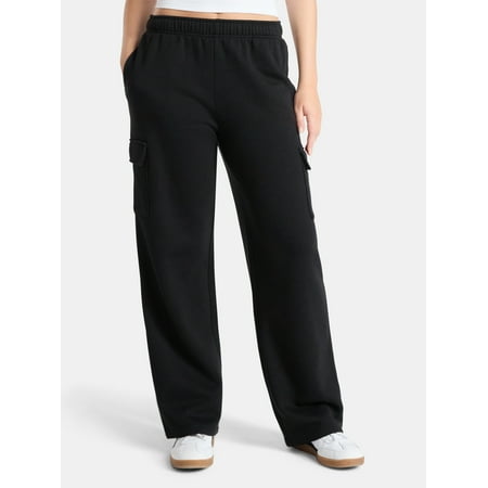 No Boundaries Fleece Cargo Wide-Leg Pants, 30” Inseam, Women’s XXS-XXL
