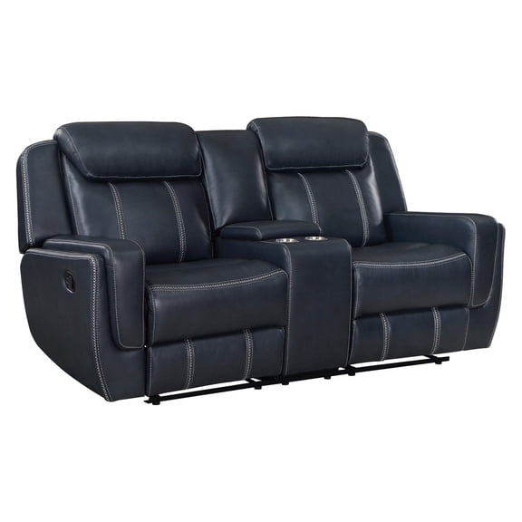 Blue Faux Leather Loveseat with Dual Reclining | Ideal for Living Room with USB Charging | Removable Seat Backs | Meets Cleaning and Comfort Demands
