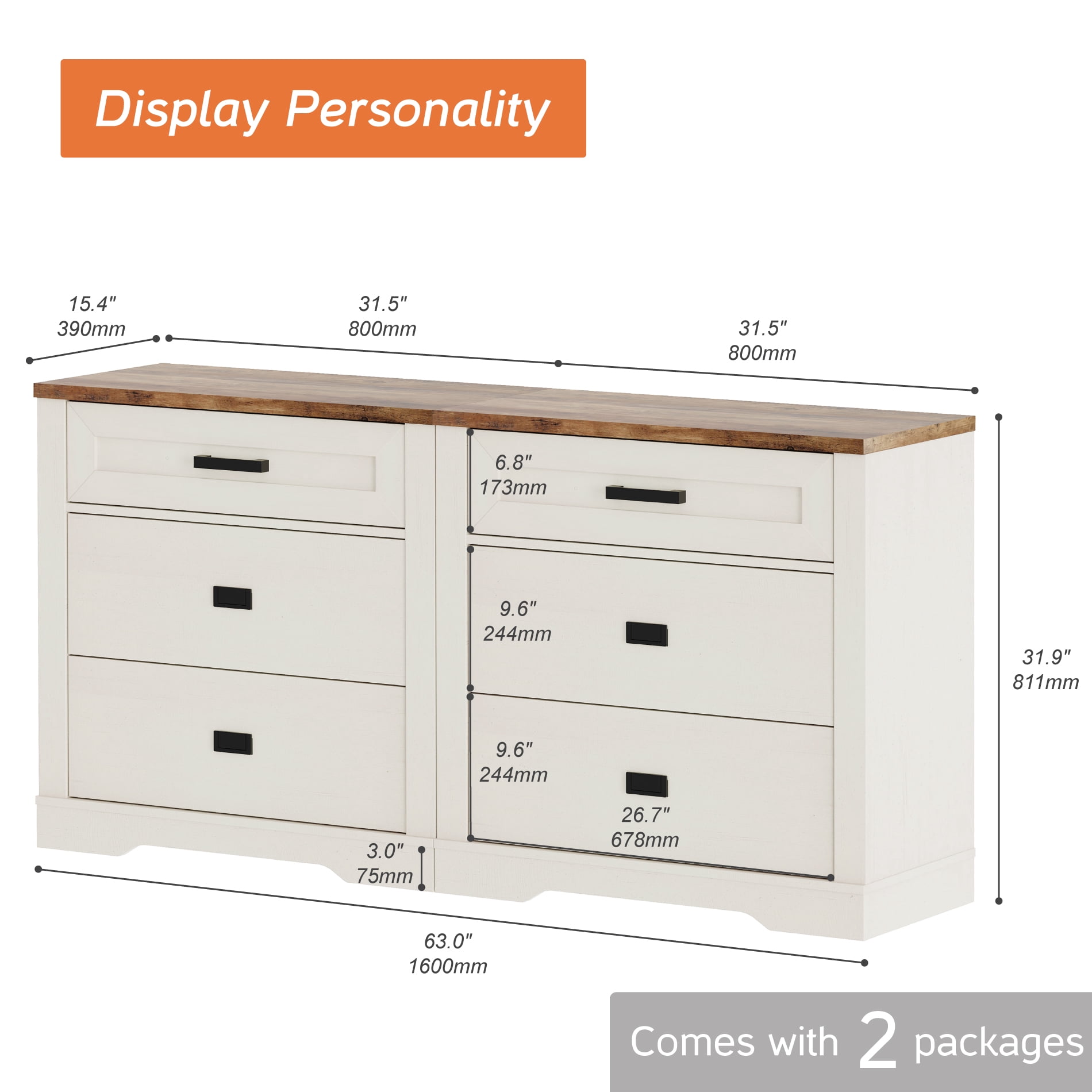 WAMPAT 31.5 inch Wide Large Nightstand Set of 2, 32 inch Tall Oversized Modern Farmhouse Bedside Table with Large Drawers 2-Piece Set for Bedroom,Antique White