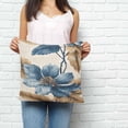 thumbnail image 3 of Throw Pillow Covers 24x24 Inch, Blue Brown Botanical Decorative Pillow Cases for Couch Sofa Bed, Flowers Vintage Summer Cotton Linen Square Home Decor Pillowcases with Hidden Zipper, 3 of 7