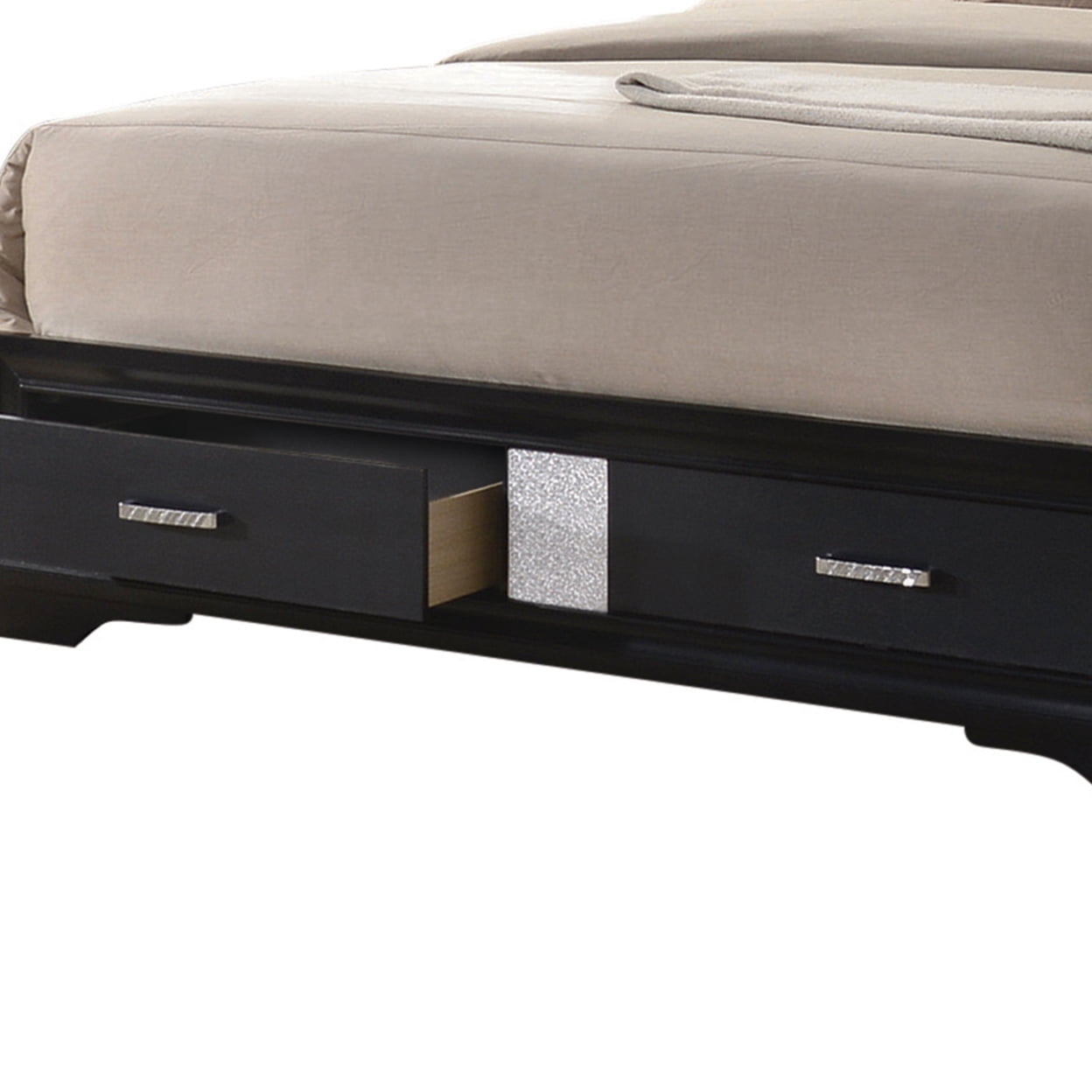 Transitional 2 Drawer Wooden Queen Size Bed with Glitter Stripe Black - Saltoro Sherpi