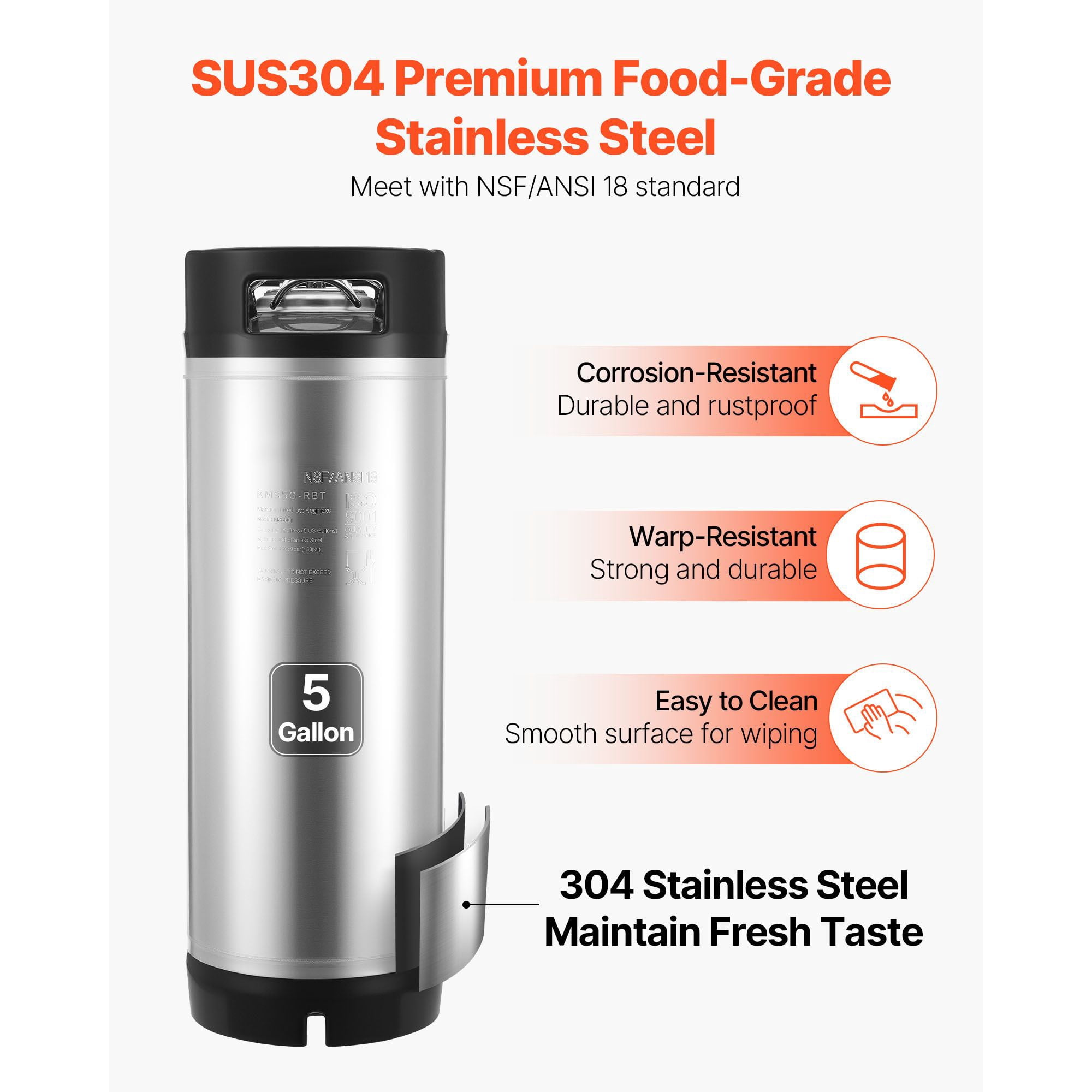 Dranite 5 Gallon Ball Lock Keg Home Brewing Equipment, Stainless Steel 304 Cold Brew Keg with Dual Handles & Rubber Base for Beer, Soda, Coffee - Perfect for Home Brew Parties (1 Unit)