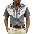 thumbnail image 2 of HOWPAY Men's Shirts Oversized Short Sleeve Button up Western Cowboy Print T Shirts Beach Vacation Casual Regular Fit Soft Summer Clothes Grey XXXXXL, 2 of 3