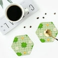 thumbnail image 4 of Honeii St Patrick's Day11 print Leather Coaster Set of 4, ideal for safeguarding your furniture from drinks spills and effortless cleanup-Hexagon, 4 of 6