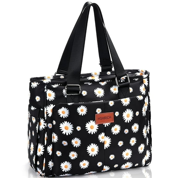 Holuxer Large Lunch Box for Women Lunch Bags, Insulated Tote Handbag, Leakproof Coolers Bag with Front Pocket, Fashion Shoulder Purse for Working Hiking Picnic 12L, White Daisies