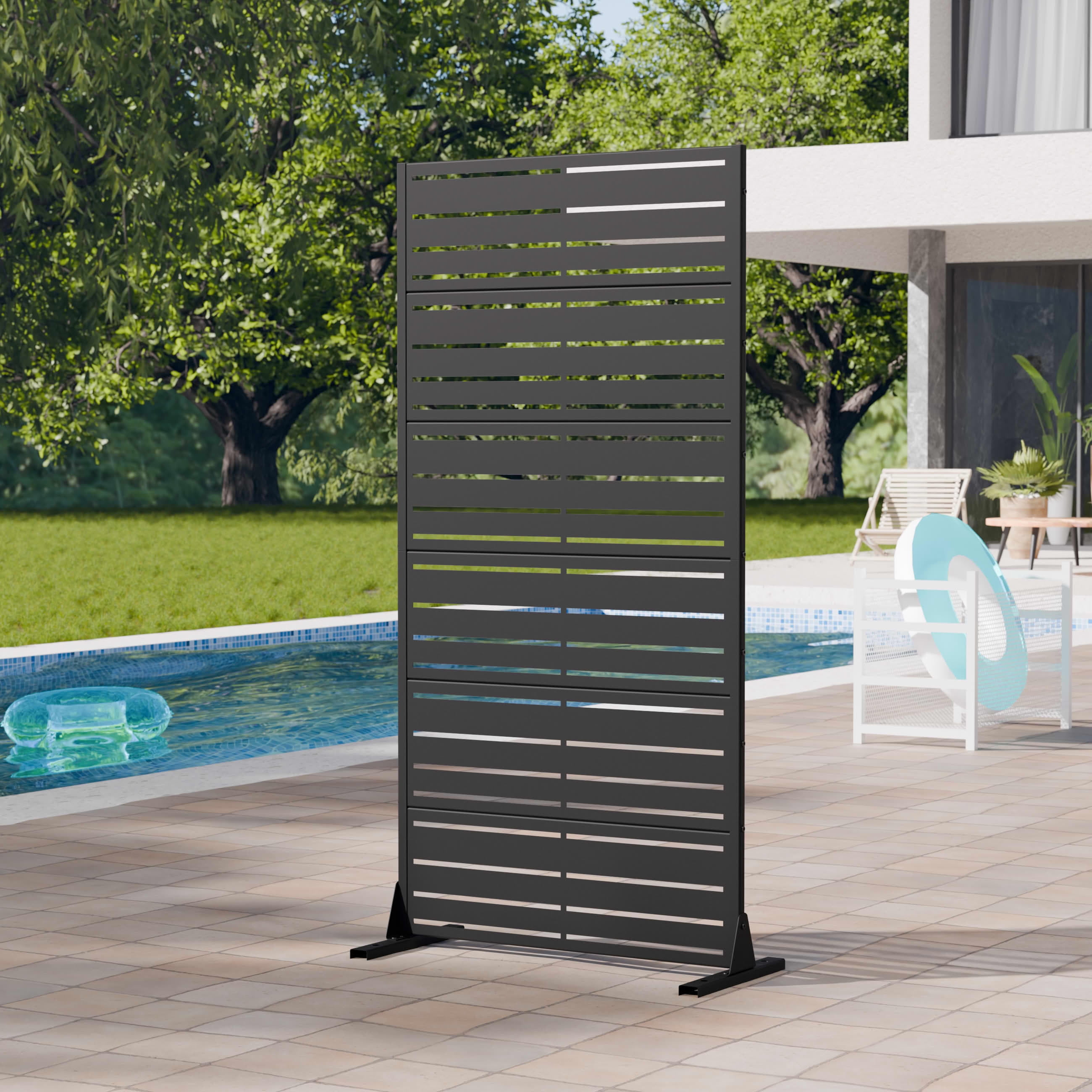 MAYEERTY 2-Piece Outdoor Metal Privacy Screen 6ft × 3ft Black, 6-Panel Wide-Narrow Louvered, Rust-Resistant for Patio