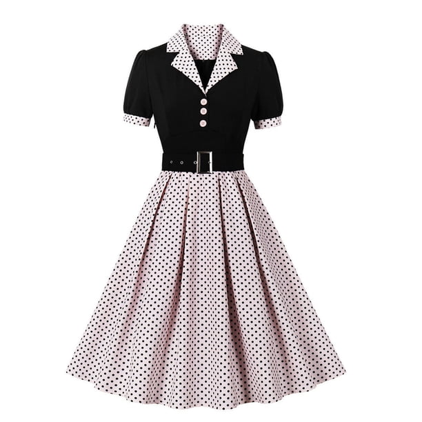 WILLBEST Vestidos Casuales para Mujer, Nuevos Vestidos Negros con Bordado y Costuras, Estilo Retro de Otoño, de Manga Corta, Sexys para Club Grande