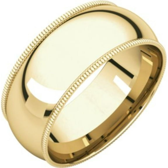 8mm Comfort Fit Milgrain Wedding Band in 14k Yellow Gold - Size 11