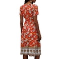 thumbnail image 6 of Minjewel Ladies Floral Casual Fashionable Short Sleeve V-Neck Dress for Spring Summer Women's Daily Casual Wear,Saffron,2XL, 6 of 6