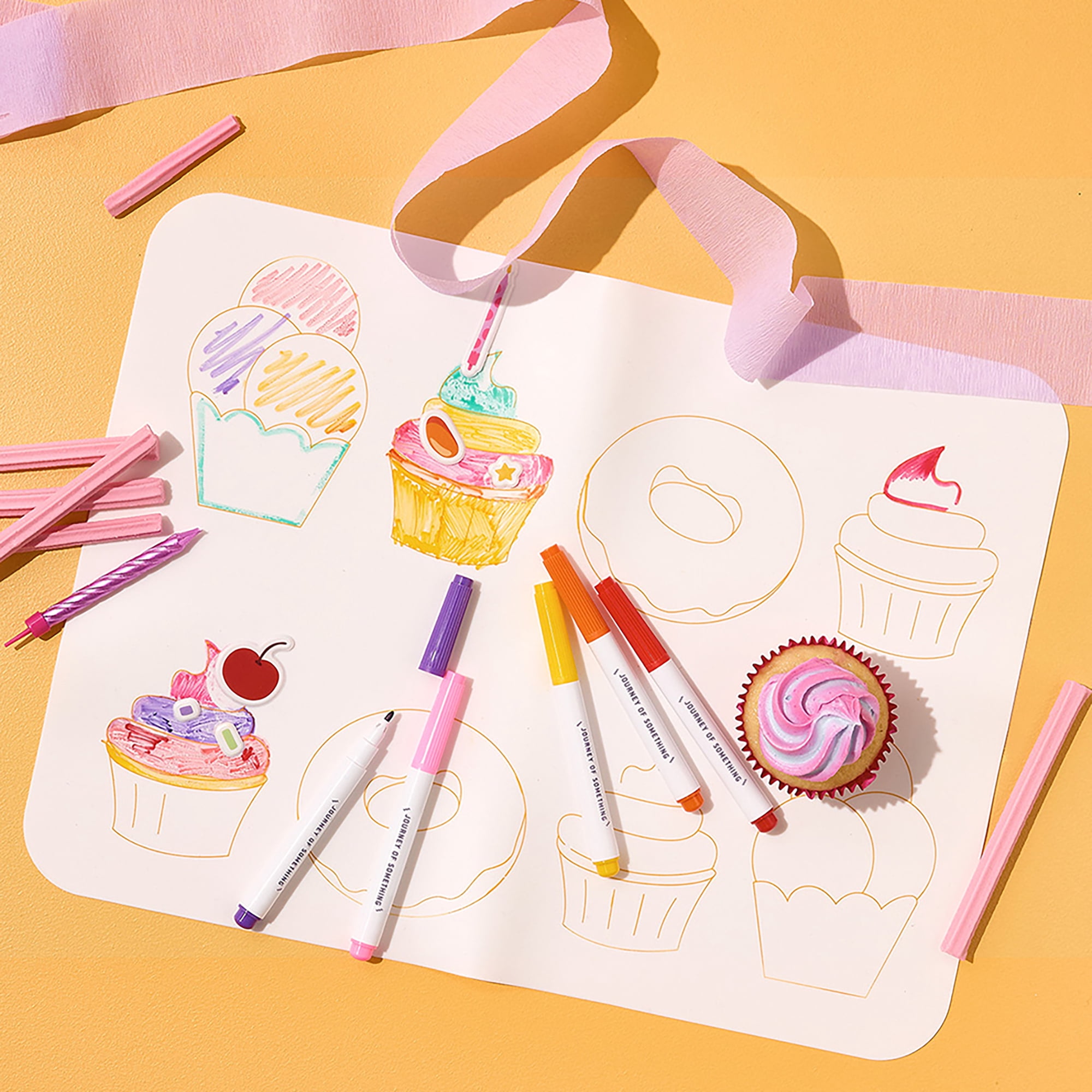Journey of Something: Wipeable Silicone Mat - Sweet As - Reusable Coloring Kit, Mix & Match Dessert Decorating Stickers, Markers, Carry Pouch, Kids 4+