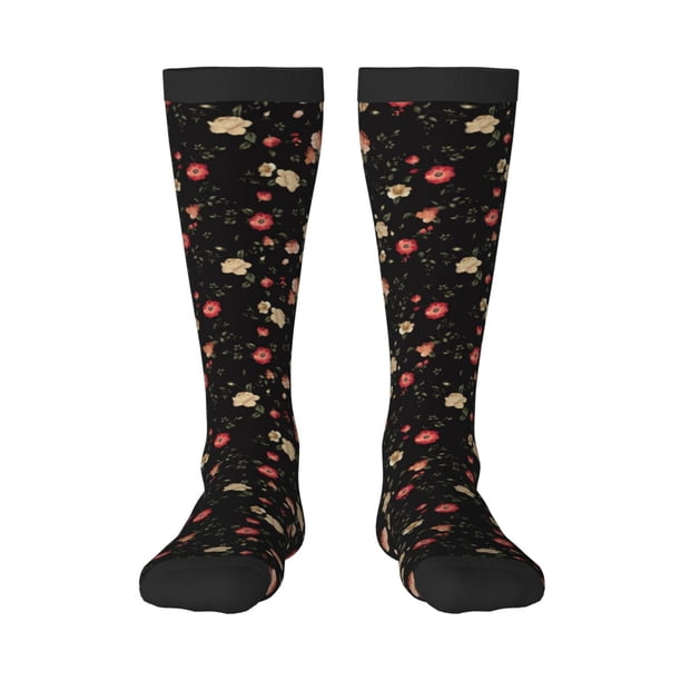 Balery Red White Flowers Calcetines novedosos Calcetines deportivos Calcetines hasta la rodilla Calcetines de algodón Calcetines originales y geniales