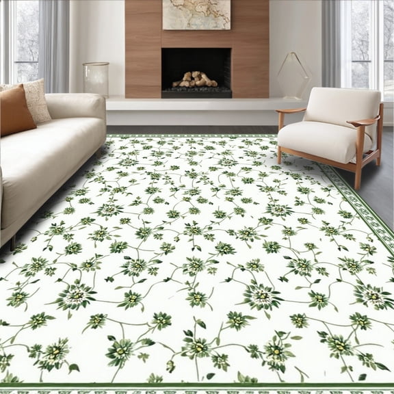 Flatwoven High Traffic Area Rug, Collegiate Sage Green Aesthetic, Non Slip, Stain Resistant, Washable Area Rugs for Living Room, Bedroom(White, 4X6)
