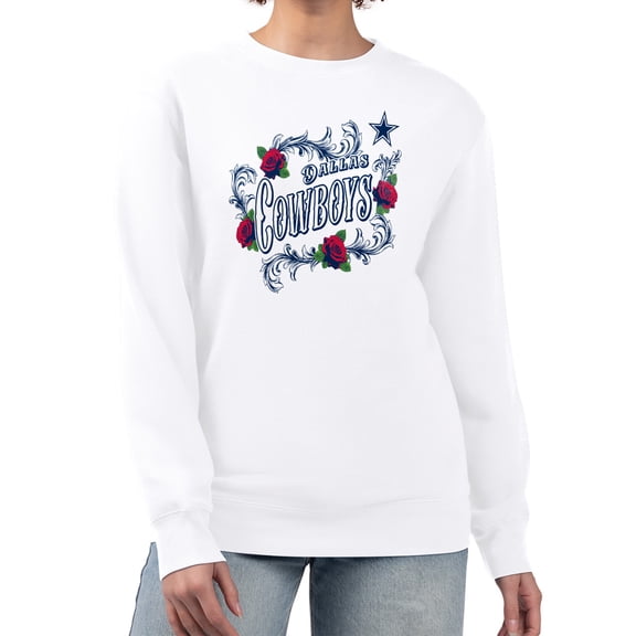 Women's G-III 4Her by Carl Banks White Dallas Cowboys Roses Fleece Tri-Blend Pullover Sweatshirt
