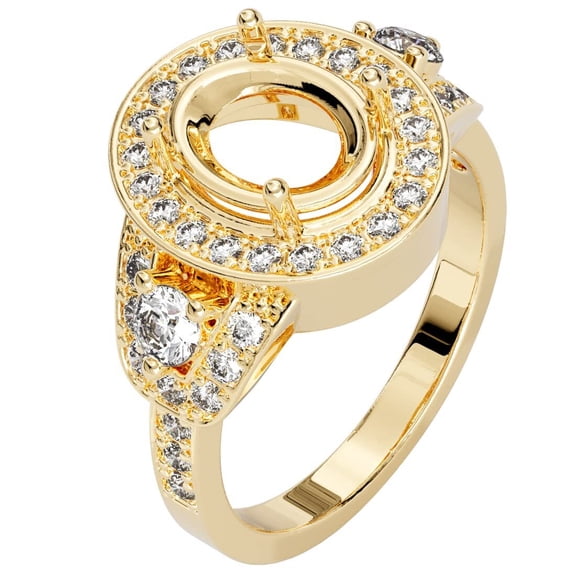 PEORA 14K Yellow Gold G-H/VS Lab Grown Diamond Semi Mount Ring Setting, Fits 9x7mm Oval Stone, 0.75 Carat total, Size 9