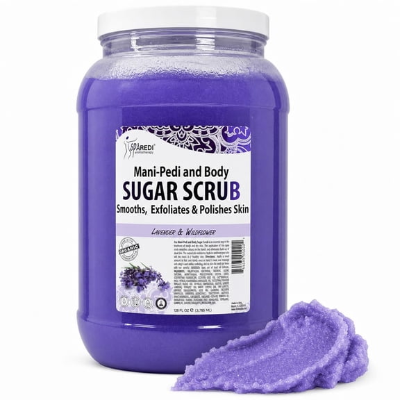 SPA REDI – Sugar Body Scrub, Lavender and Wildflower, 128 Oz Exfoliating, Moisturizing, Hydrating and Nourishing, Glow, Polish, Smooth and Fresh Skin - Body Exfoliator