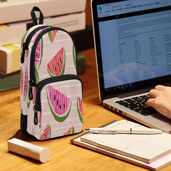 Backpack Pencil Case, 3 Compartment Large Capacity Oxford Fabric Pencil Pouch / Sweet Melon Hush