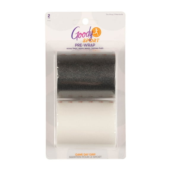 Goody Sport Athletic Hair Wrap - 2 Ct, Black & White, Tear-and-Wear Pre-Wrap Sweatband