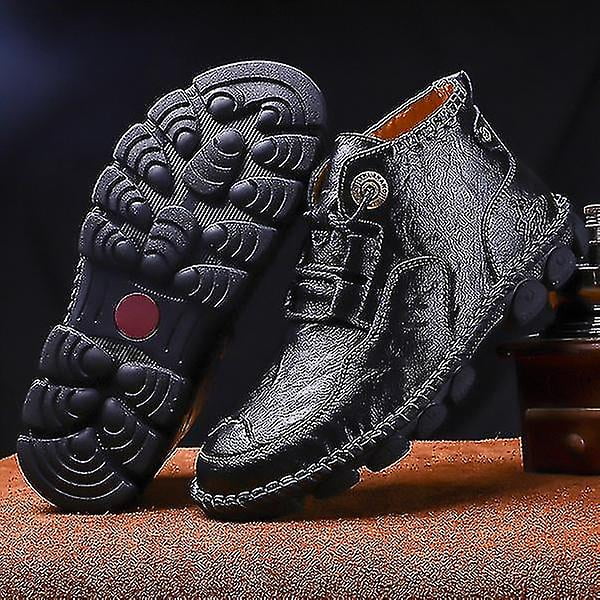 Men's Fashion Dress Shoes Premium Leather Martin Boots Short Bootsabblack46