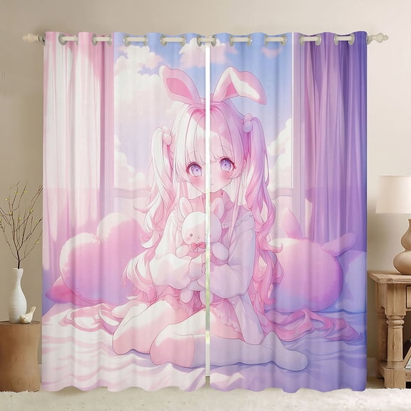 jejeloiu Cute Toy Bear Black Out Curtains,Pink Anime Girls Curtains Pack of 2 (42x63 Each) For Princess