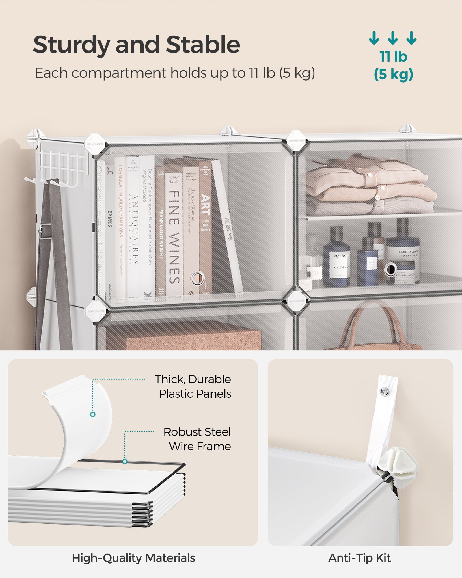 SONGMICS Shoe Rack Organizer, 12-Tier Shoe Storage Cabinet for Closet and Entryway, Holds 48 Pairs of Shoes, Adjustable, Cloud White and Trasparent