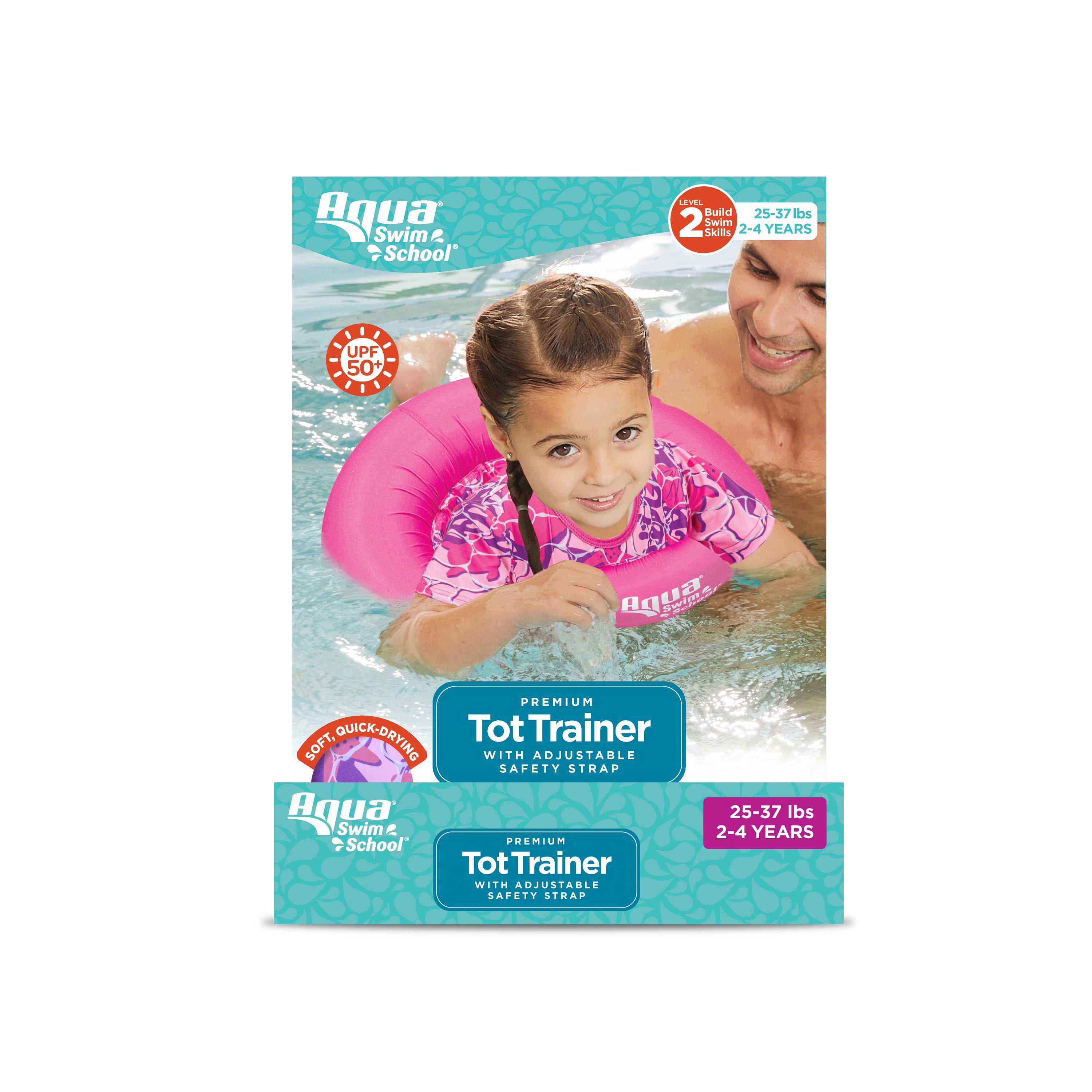 (2 pack) SwimSchool Inflatable Tot Trainer Pool Float, Adjustable Strap, Pink Turtle, Ages 2-4