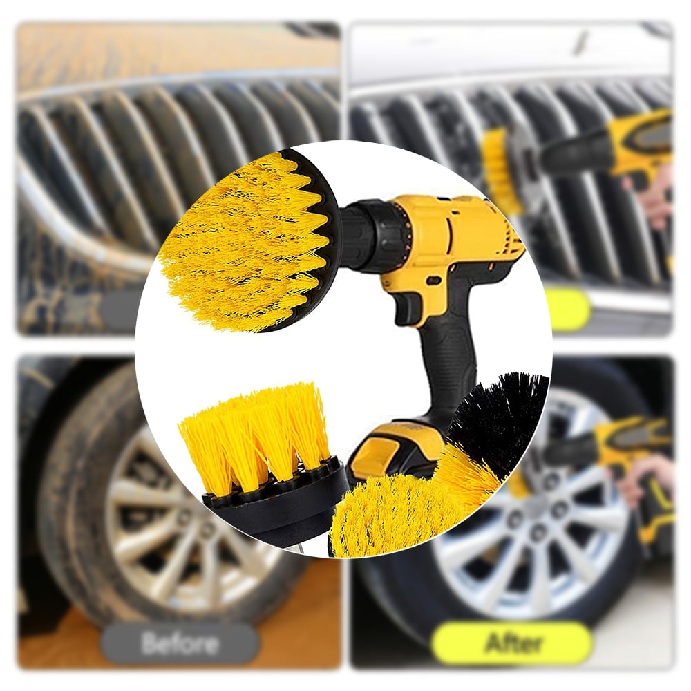 color : Yellow NOLOGO Kyt-my 3Pcs/Set Electric Scrubber Brush Drill Brush Kit Plastic Round Cleaning Brush For Carpet Glass Car Tires Nylon Brushes 2/3.5/4 