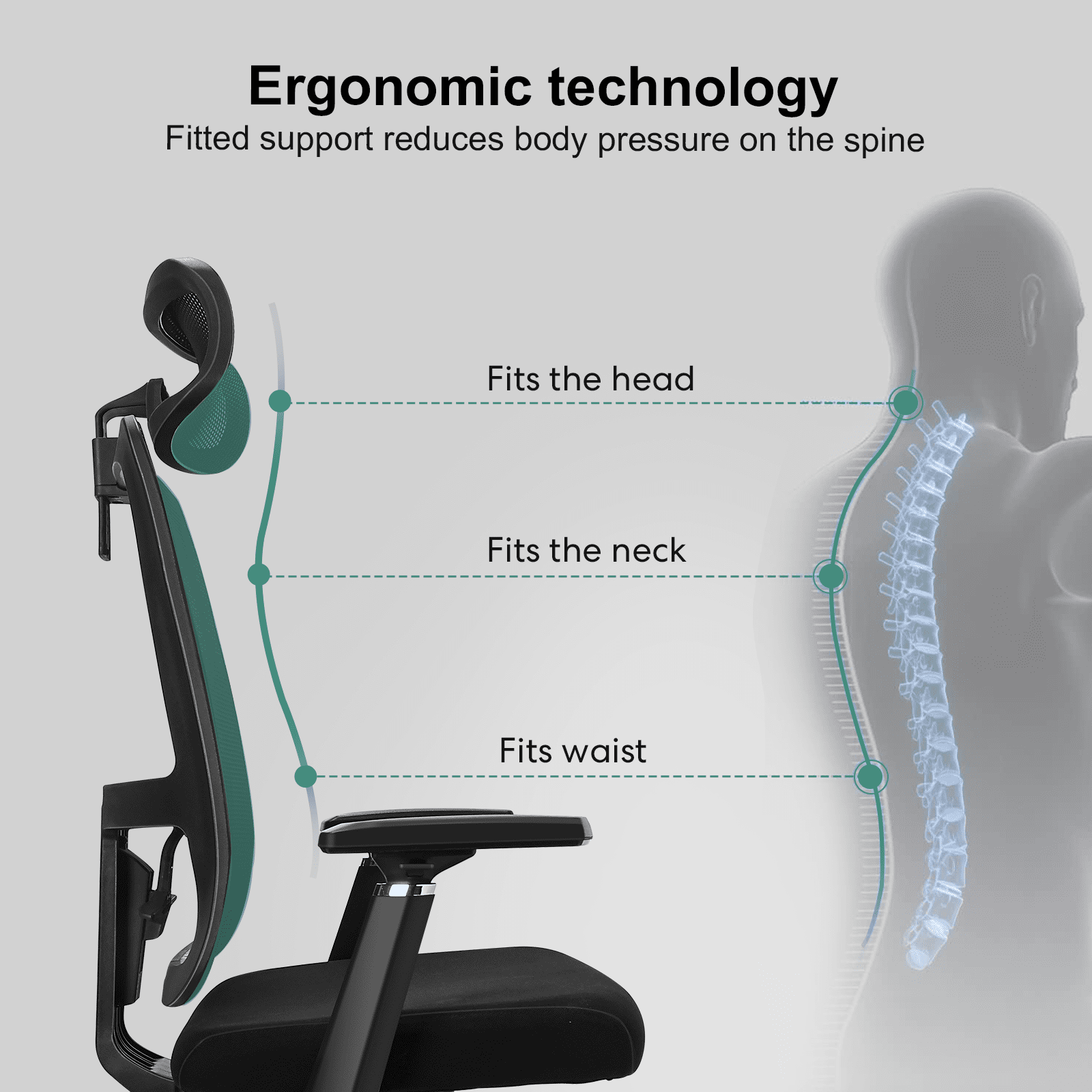 Ergonomic Office Chair - High Back Desk Chair with Adjustable Lumbar Support, Headrest & 3D Armrest - 135°Rocking Mesh Computer Chair (Black)