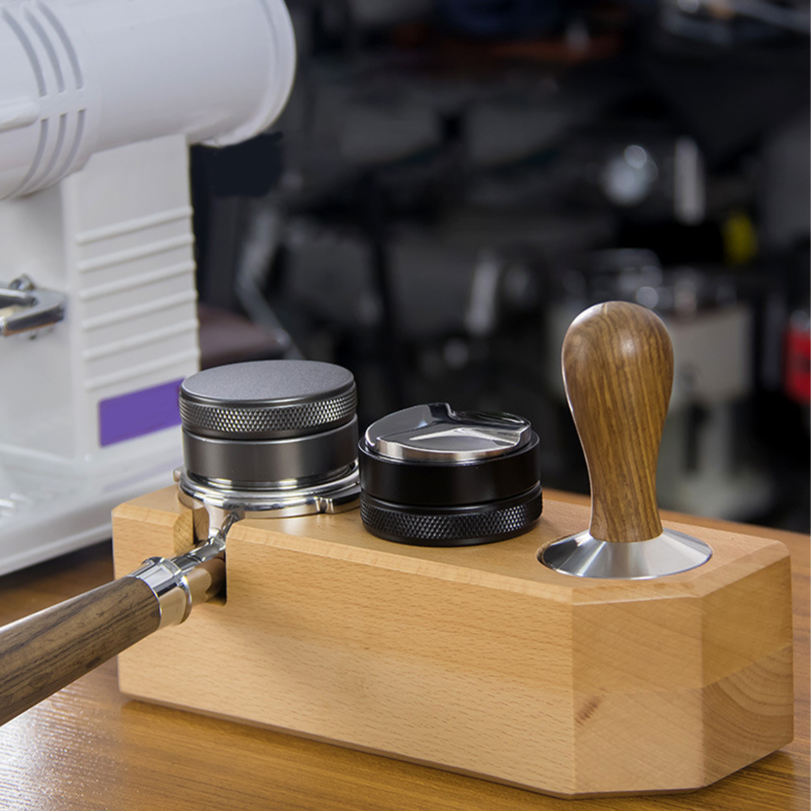 Fogcroll Coffee Tamper Holder Rustic Three Holes Wood Polish Surface