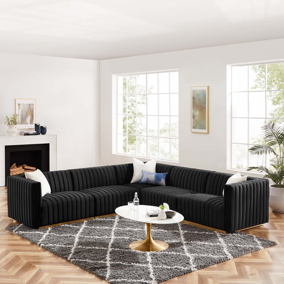 Modway Conjure Channel Tufted Performance Velvet 5-Piece Sectional in Gold Black