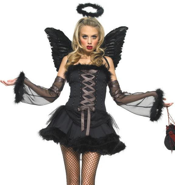 PETITE Black Gothic Dark Angel PLUS SIZE Halloween Costume NEW Mini Short! 