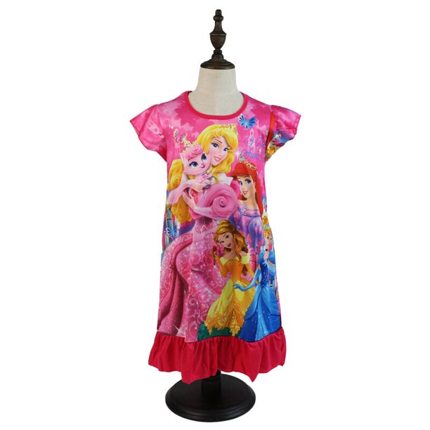Disney Princesses Girl Dress Rapunzel Summer Frozen Kids Clothes Children's Pajamas Birthday Casual Costume Belle Ariel Aurora4T Gao Jinjia LED