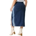 thumbnail image 4 of DARING DIVA Women's Plus Side Slit Button with Pocket Jean Denim Skirts 1X Dark Blue, 4 of 6