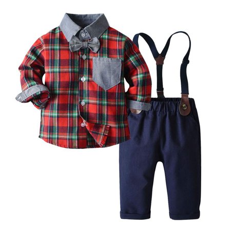 

Fesfesfes Toddler Dress Suit Baby Boys Gentleman Clothes Sets Bow Ties Shirts + Suspenders