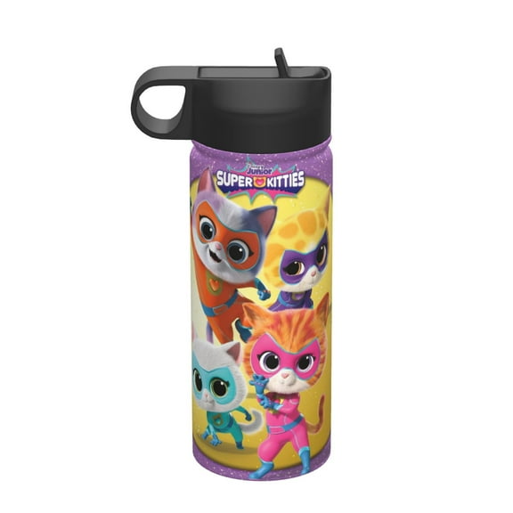 Sports Insulated Stainless Super-Kitties Steel Wide Mouth Water Bottle With Straw For Running Hiking Cycling Outdoor Office Travel School Mans Womans Insulated Water Bottle