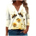 thumbnail image 2 of SOOMLON Womens 3/4 Length Sleeve Tops Plus Size Tunic Cotton Bee Festival Tops Casual V Neck Shirts Funny Honey Bee Print T Shirts 2025 Trendy Spring Summer Ladies Tops Loose Fit Outfits Pullover XL, 2 of 5