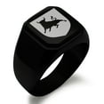 thumbnail image 1 of Stainless Steel Bull Bravery Coat of Arms Shield Engraved Square Flat Top Biker Style Polished Signet Ring, 1 of 1