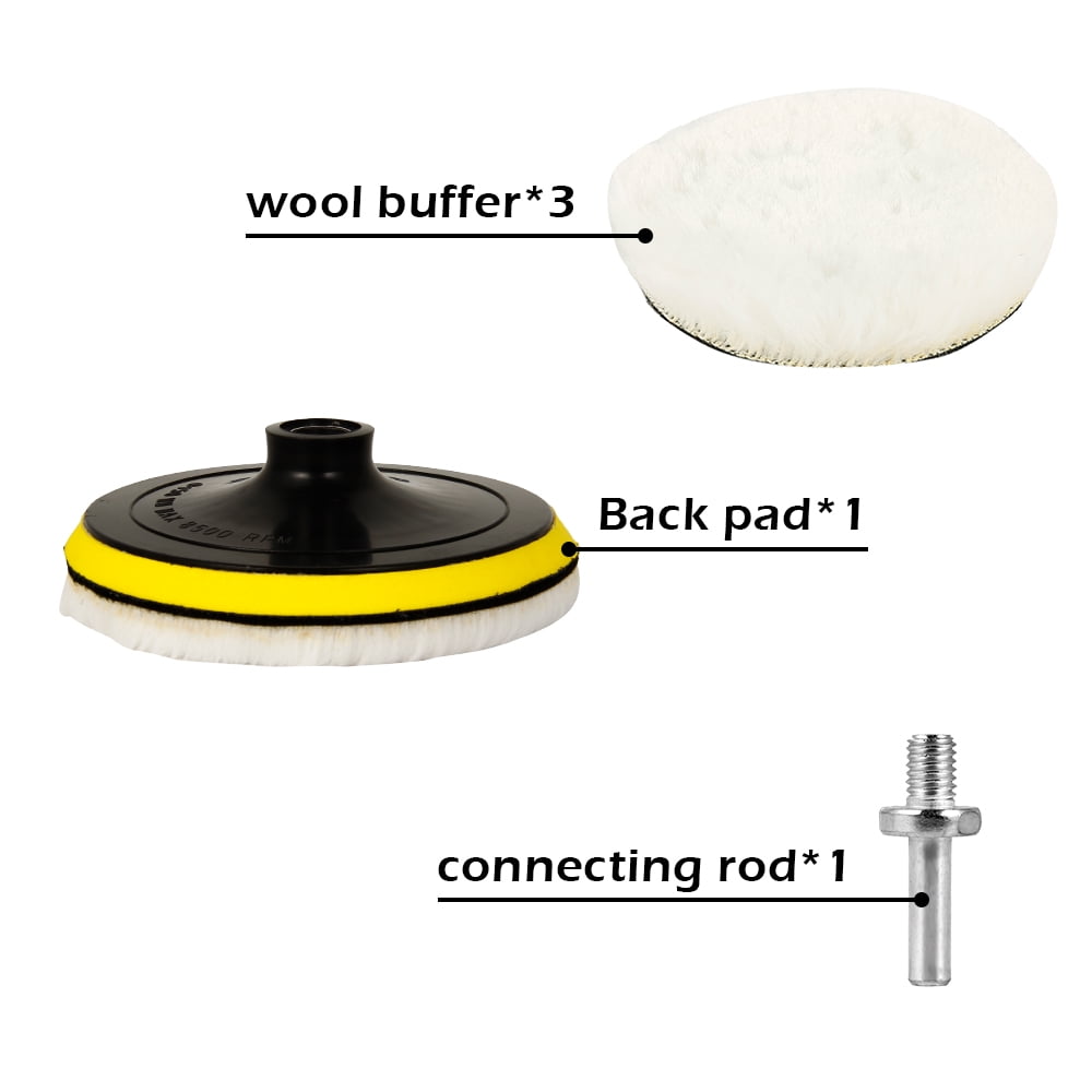 5 Pcs 6 Inch Wool Polishing Buffing Pad Polishing Buffing Wheel for Drill Buffer Attachment with M14 Drill Adapter