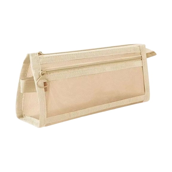 Zipper Clear Mesh Pencil Cases Fashion Durable Pencil Bag Multipurpose Travel Carry Portable Bags for Stationery, School, Office Beige One Size