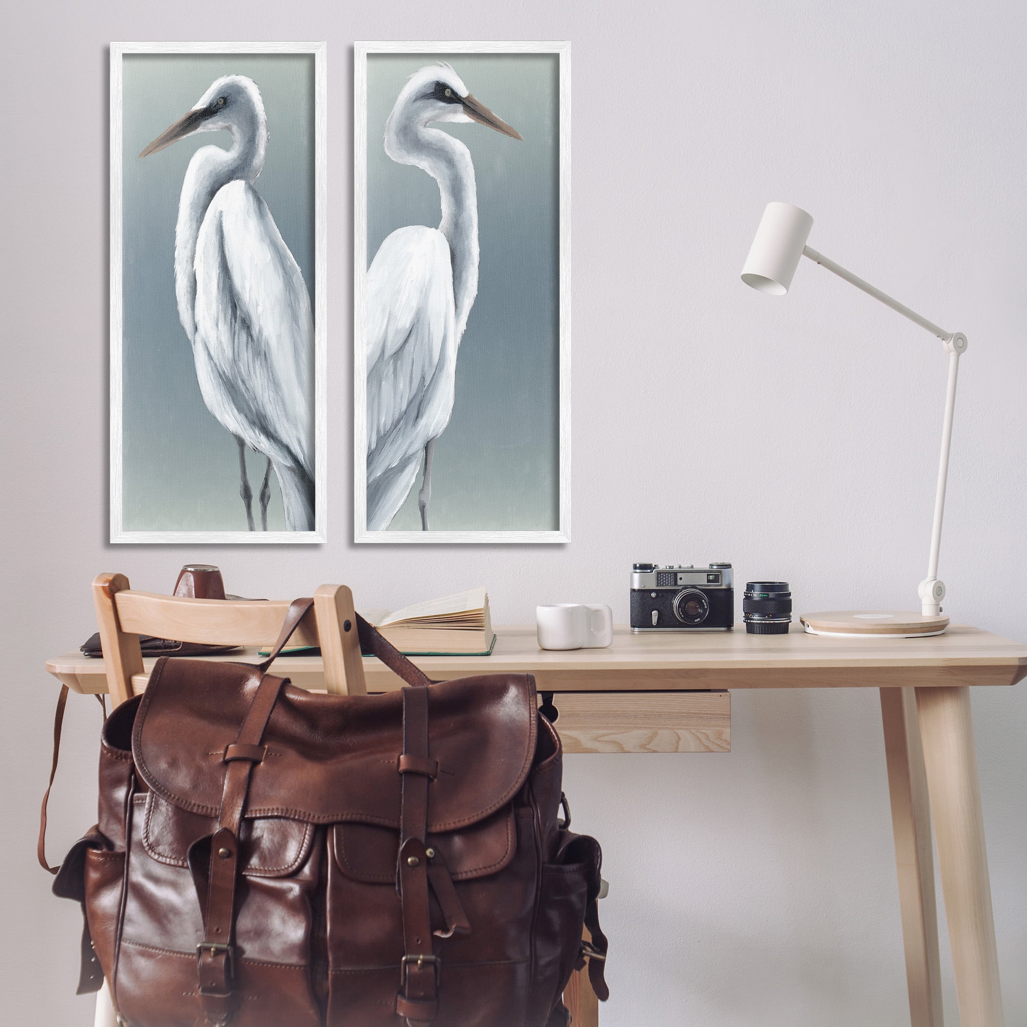 Stupell Industries Nautical Egret Portraits Animals & Insects Painting White Framed Art Print Wall Art, 13 x 30, Set of 2