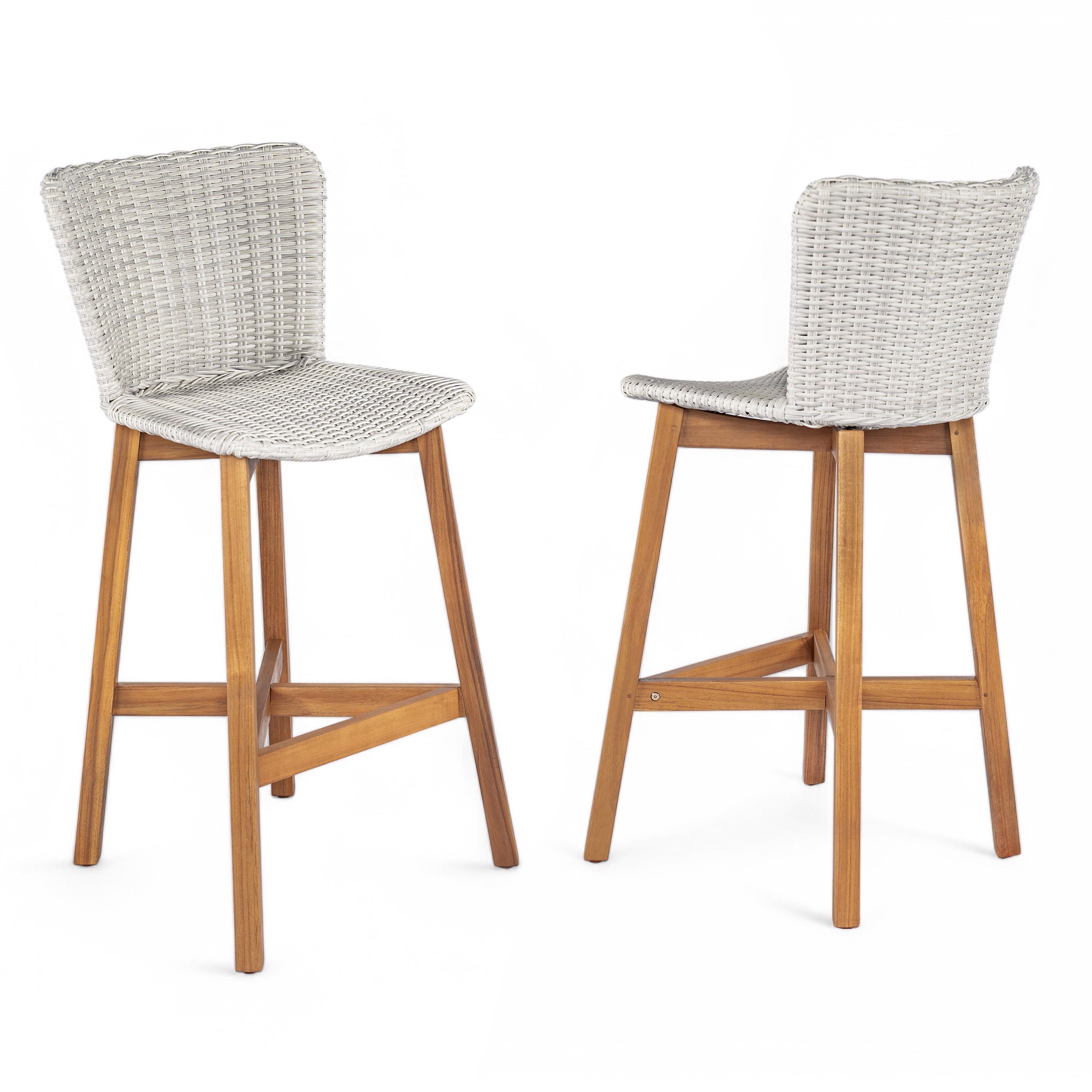 Outdoor Wood Wicker Bar Stools Set of 2 for Patio Bar, Teak