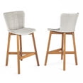 thumbnail image 4 of Olurrisa Outdoor Bar Stool, Teak Finished Wood with Light Grey Wicker, Set of 2, 4 of 8