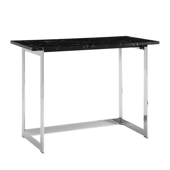 42 Inch Faux Marble Desk With Black Top And Chrome Base