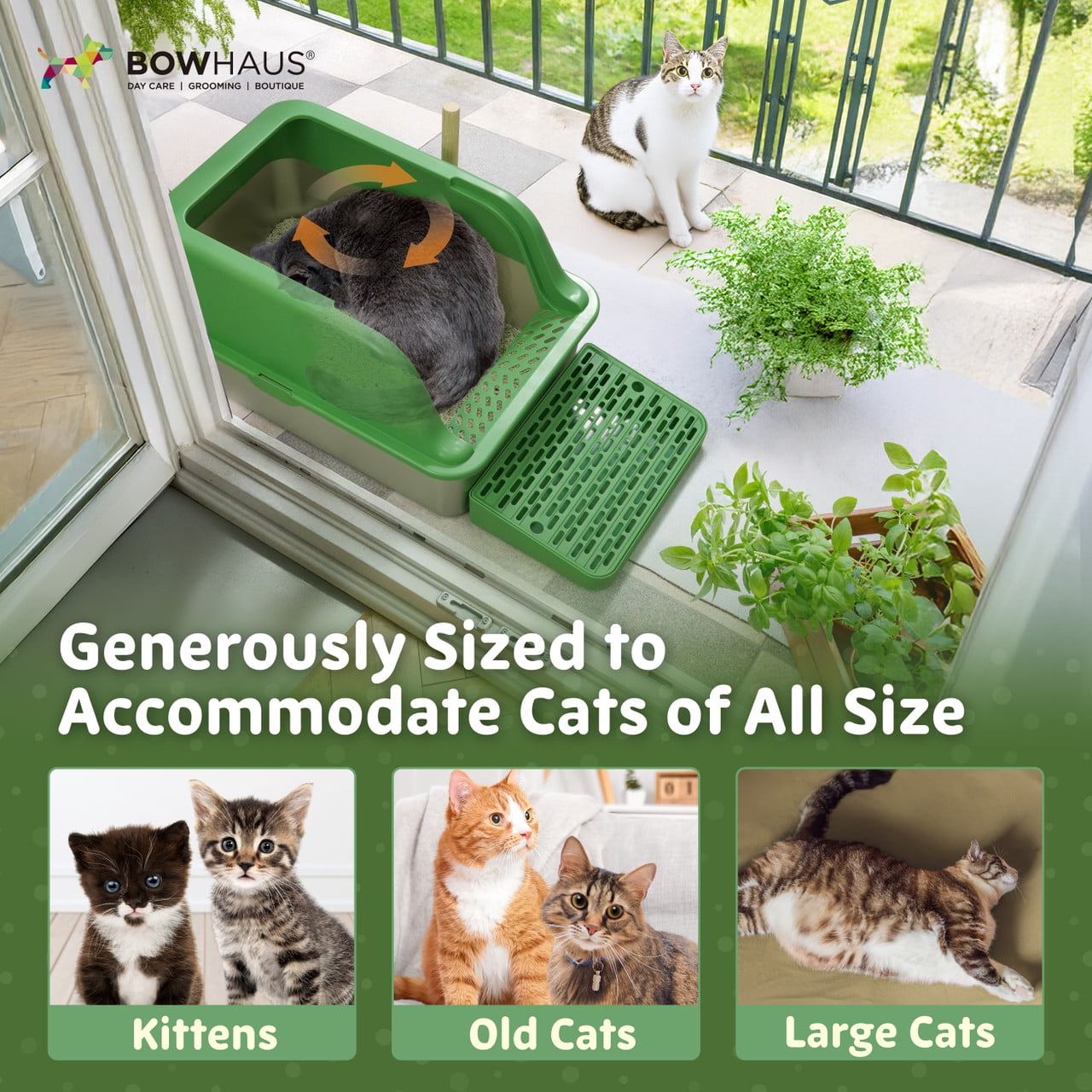 CAPHAUS XL Enclosed Stainless Steel Cat Litter Box with Lid, Extra Large High Sided Metal Cat Litter Pan w/ Scoop, Odor Control Design, Easy Clean & Anti-Leakage, High Sided Steel Litter Box, Green