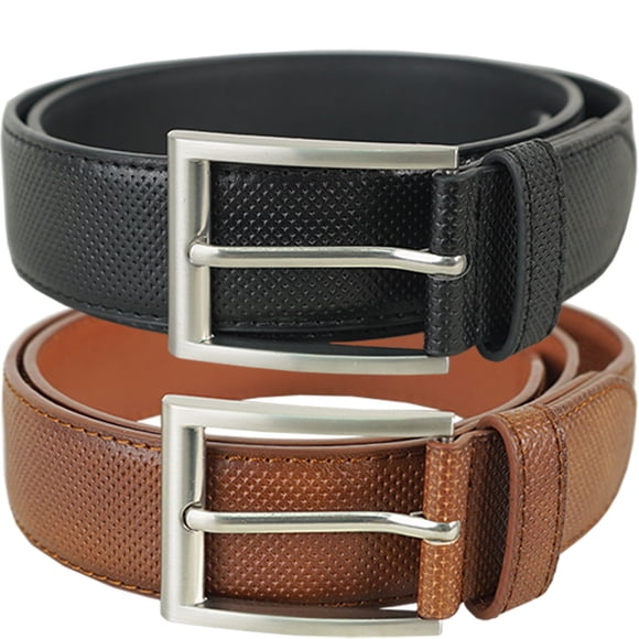 [Ensemble de Deux Ceintures] Ceinture Habillée Classique pour Homme vangelo Noire Cognac Gravée Taille 46 Pouces Convient à une Longueur de Taille de 44 à 46 Pouces