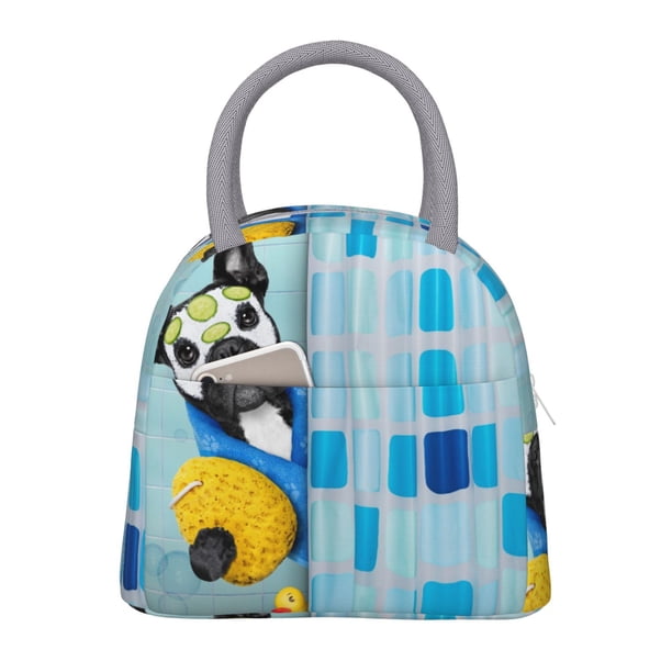 Easygdp French Bulldog Dog in a Bathtub Bolsa de Almuerzo Insulada Grande, Forro de Aluminio, Diseño Espacioso, a Prueba de Fugas, Ideal para Trabajo, Picnics, Viajes y Actividades al Aire Libre