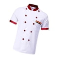 thumbnail image 2 of Uniforme de chef de manga corta, cruzado, para restaurantes y bares, talla L, color blanco y cuello rojo, 2 of 8