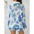 thumbnail image 4 of VISgogo Traje de pantalón de dos piezas para mujer, blusa de manga larga con estampado de flores / irregulares y pantalones cortos de pierna recta VISgogo  moda, 4 of 9