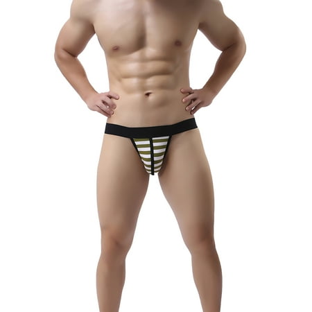

Bestjia Striped Sexy Open Butt Underwear Jock Straps Briefs Thong Mid Rise Underpants